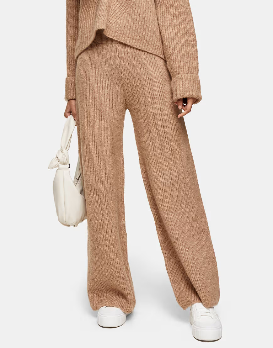 Topshop coordinating knit wide leg pants in camel-Tan | ASOS (Global)