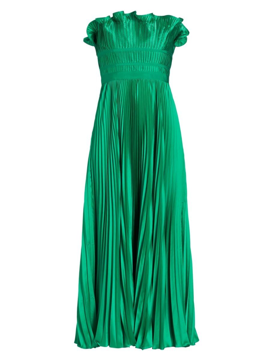 AMUR Giada Strapless Pleated Satin Dress | Saks Fifth Avenue
