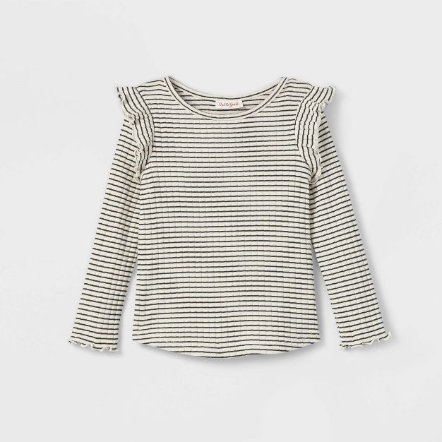 Toddler Girls' Striped Ruffle Ribbed Long Sleeve Top - Cat & Jack™ Black | Target