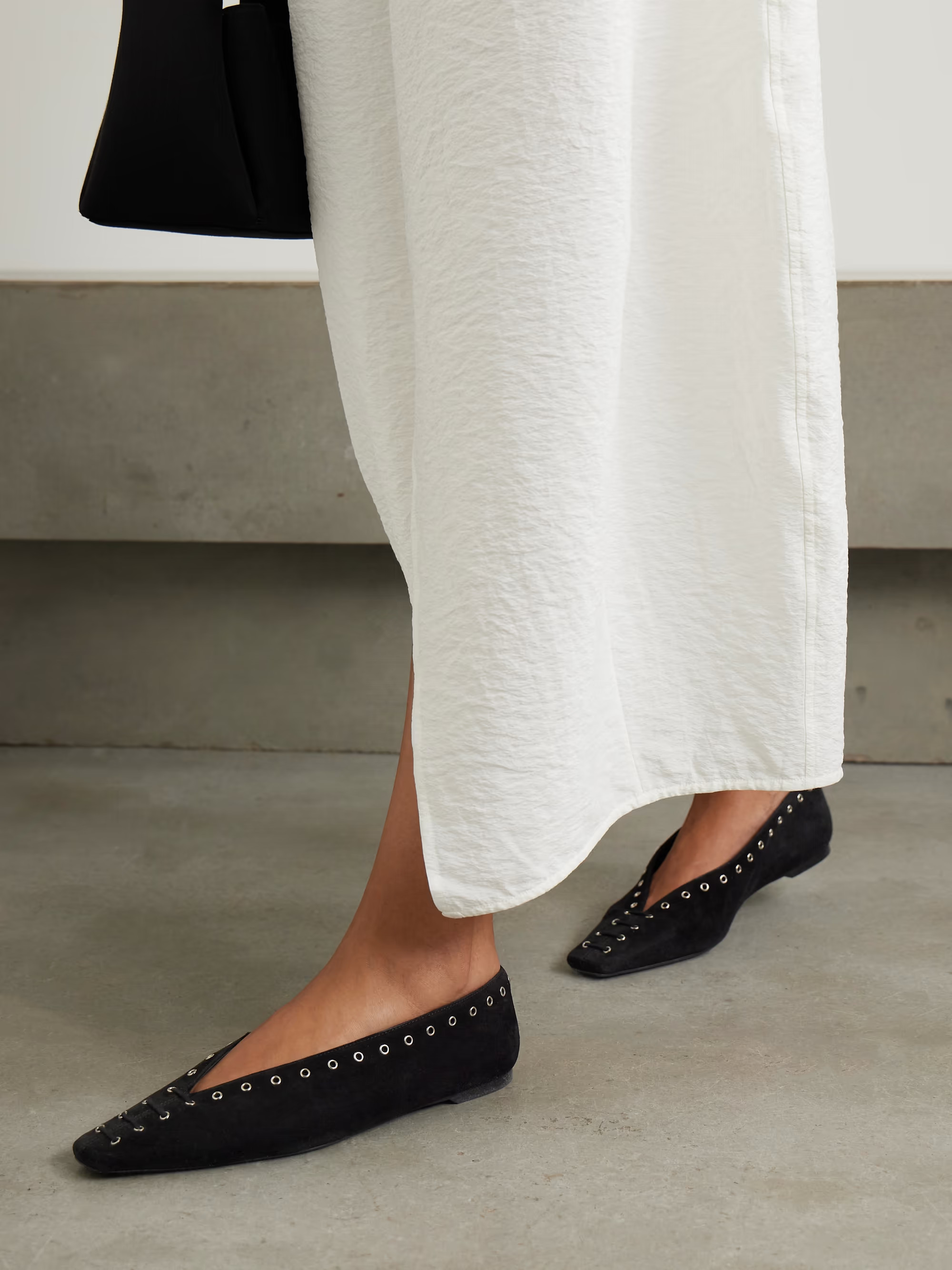 Lace-up eyelet-embellished suede ballet flats | NET-A-PORTER (UK & EU)