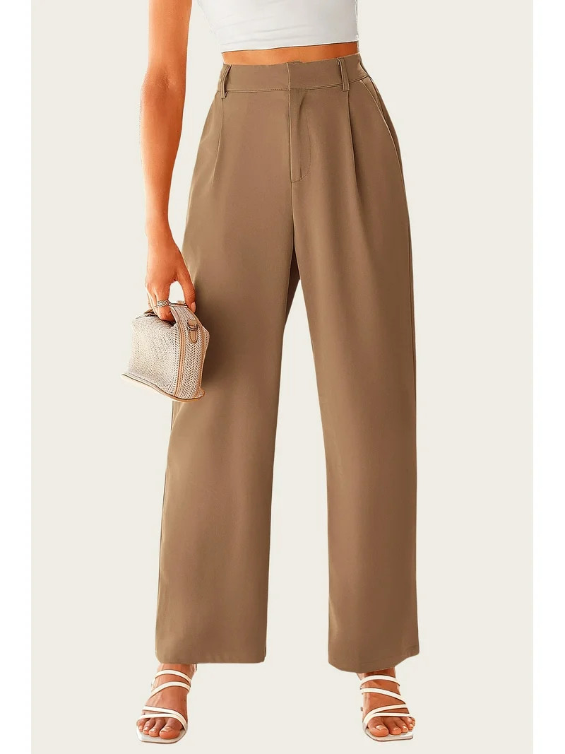 PRETTYGARDEN Women's Wide Leg Suit Pants Loose Fit High Elastic Waisted Business Casual Long Trou... | Walmart (US)