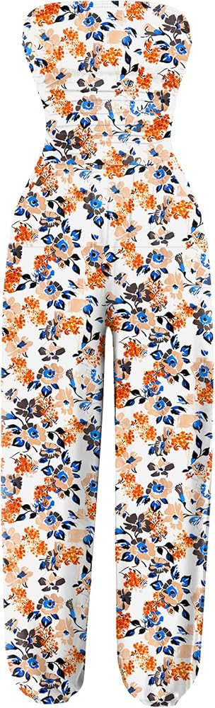 AUXDIO Women's Casual Summer Strapless Jumpsuits Off Shoulder Sleeveless Backless 2026 Romper wit... | Amazon (US)