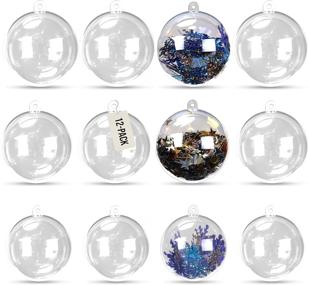 Iconikal 12-Pack Fillable Clear Plastic Ball Ornaments, 2.75-Inch (7cm) for DIY Crafts, Christmas... | Amazon (US)