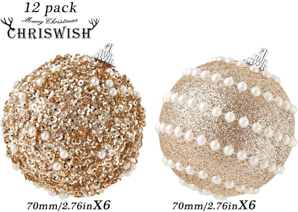 Champagne Christmas Ball Ornaments, Christmas Ball Decorations Shatterproof Plastic Hanging Pearl... | Amazon (US)