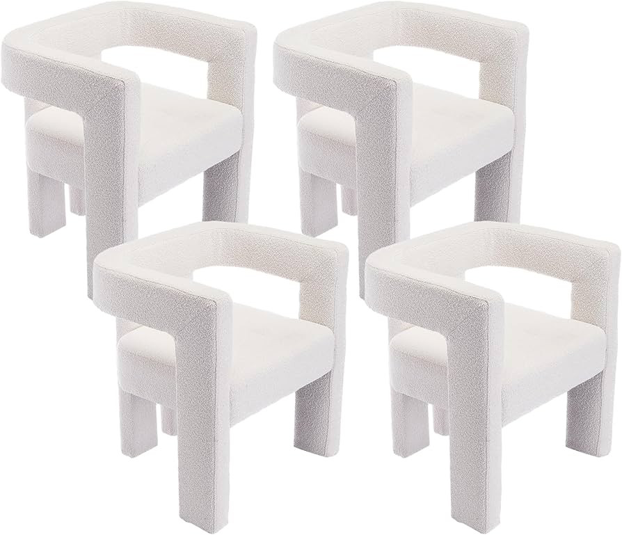 Modern Boucle Dining Chair Set of 4, Sherpa Barrel Accent Chairs Upholstered Armchair Comfy Side ... | Amazon (US)
