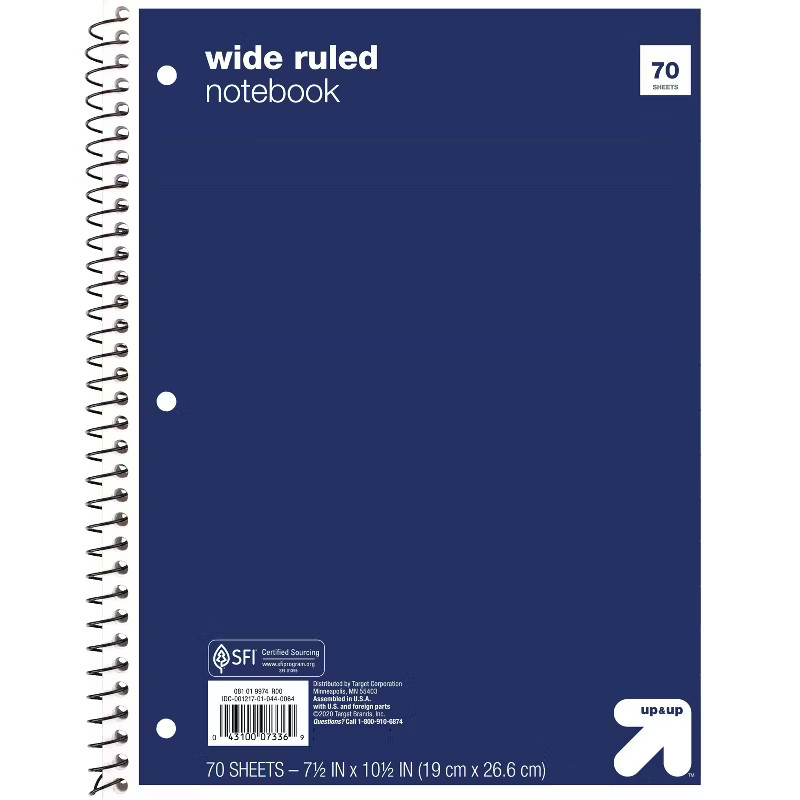 Wide Ruled 1 Subject Flexible Paperboard Cover Spiral Notebook - up & up™ | Target