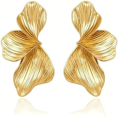Chunky Gold Statement Earrings For Women Trendy Gold Plated Sectored Flower Leaf Angel Wing Earri... | Amazon (US)