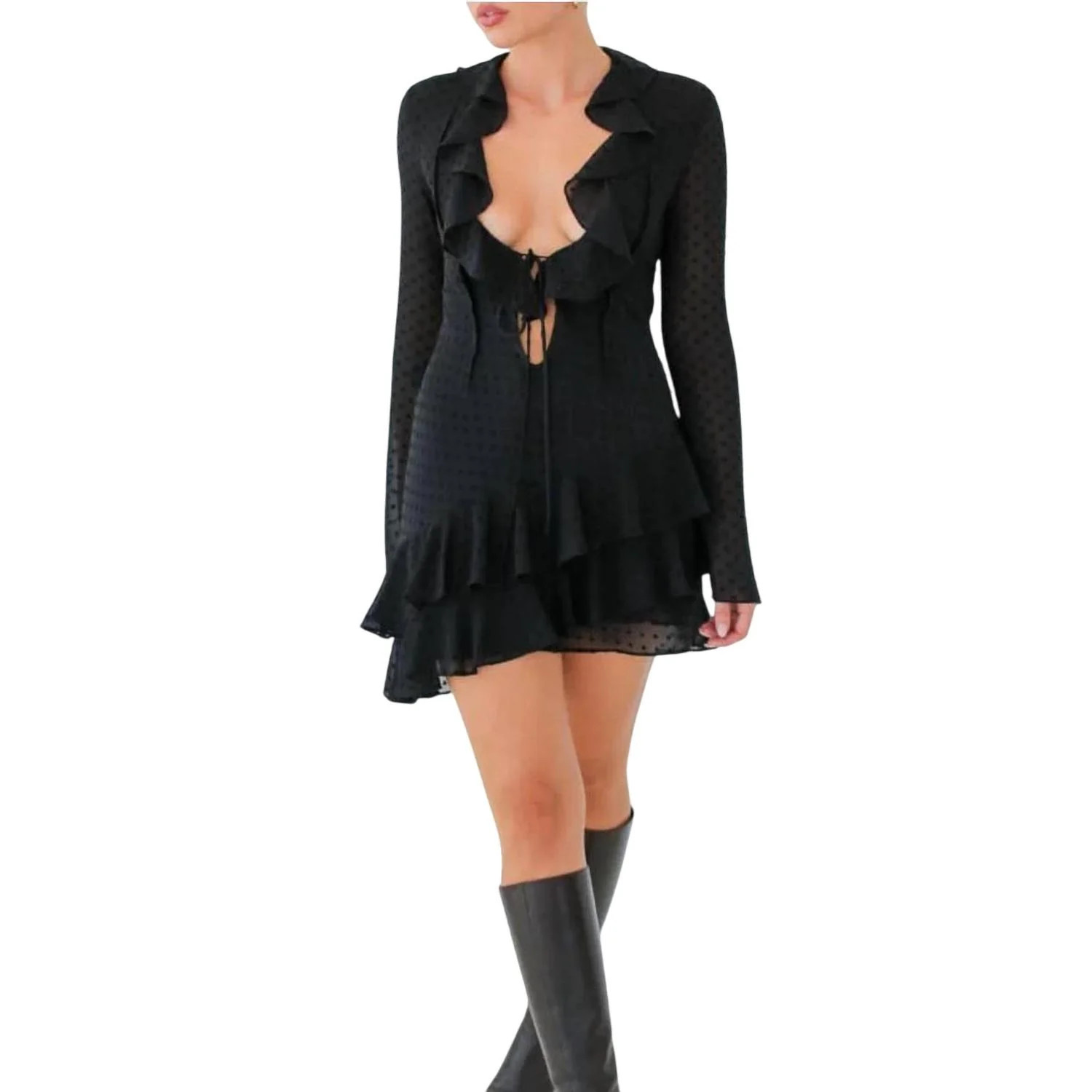Waterfall Mini Dress In Black | Shop Simon