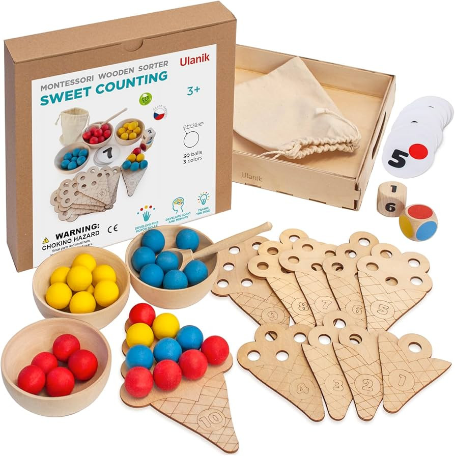 Ulanik Sweet Counting Toddler Montessori Toys for 3 Year Old + Kids, Wooden Matching Game for Lea... | Amazon (US)