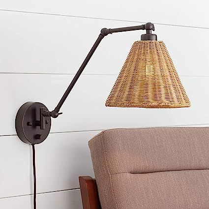 Rowlett Bronze Rattan Shade Plug-in Wall Lamp - Barnes and Ivy | Amazon (US)