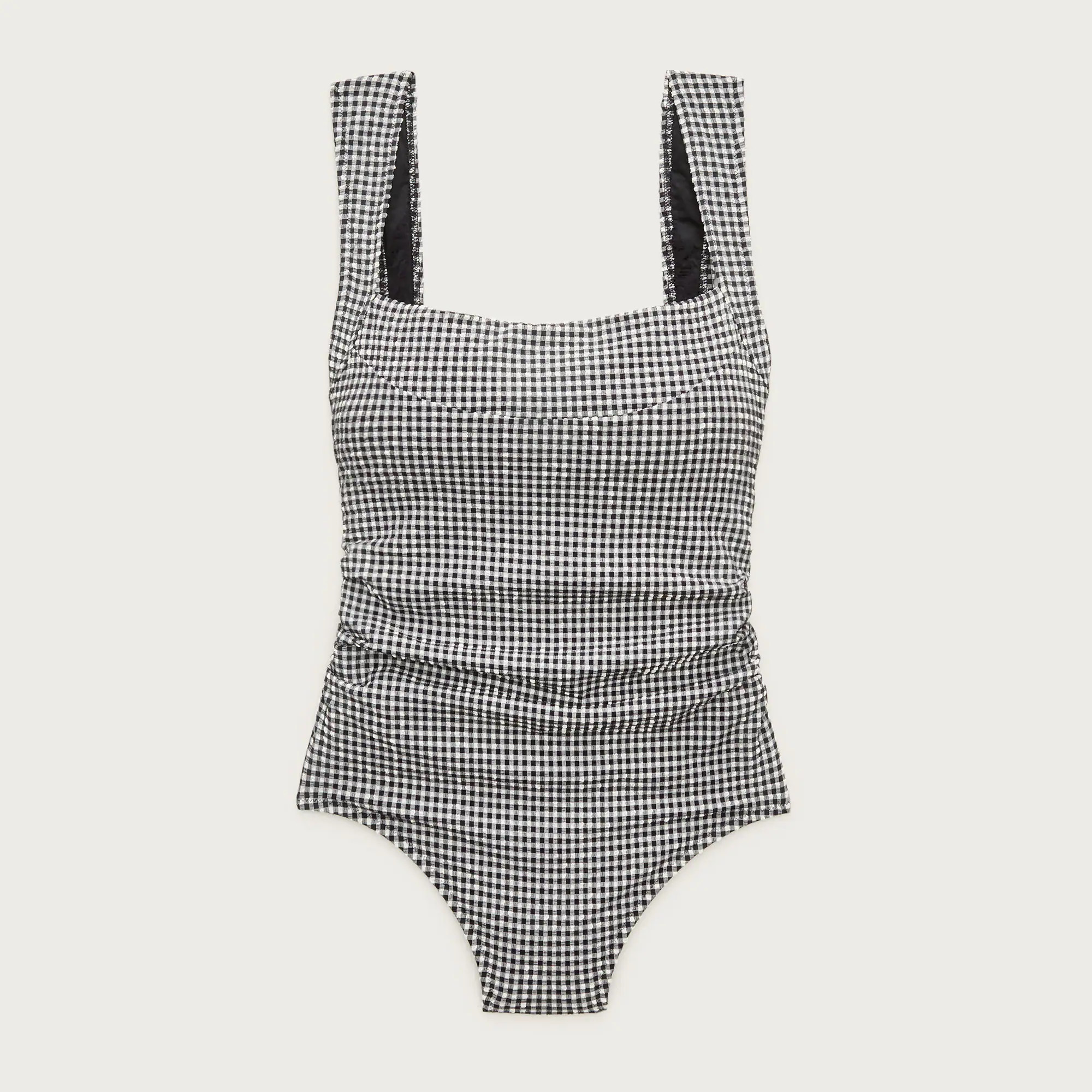 Nia ruched squareneck one-piece in gingham | J. Crew US