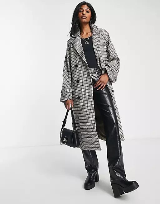 Object oversized trench coat in plaid | ASOS (Global)