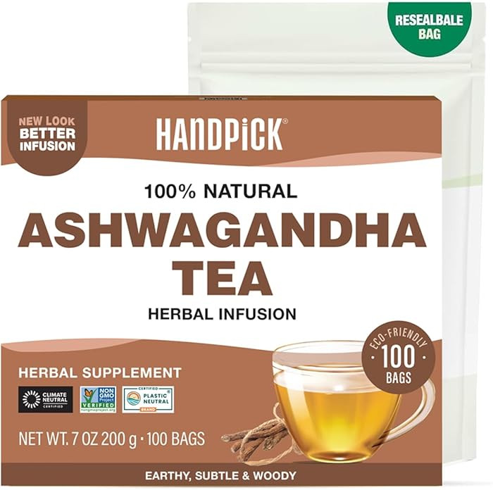 HANDPICK, Ashwagandha Root Tea (100 tea Bags) | Caffeine Free, Gluten Free | Packed in Ecofriendl... | Amazon (US)