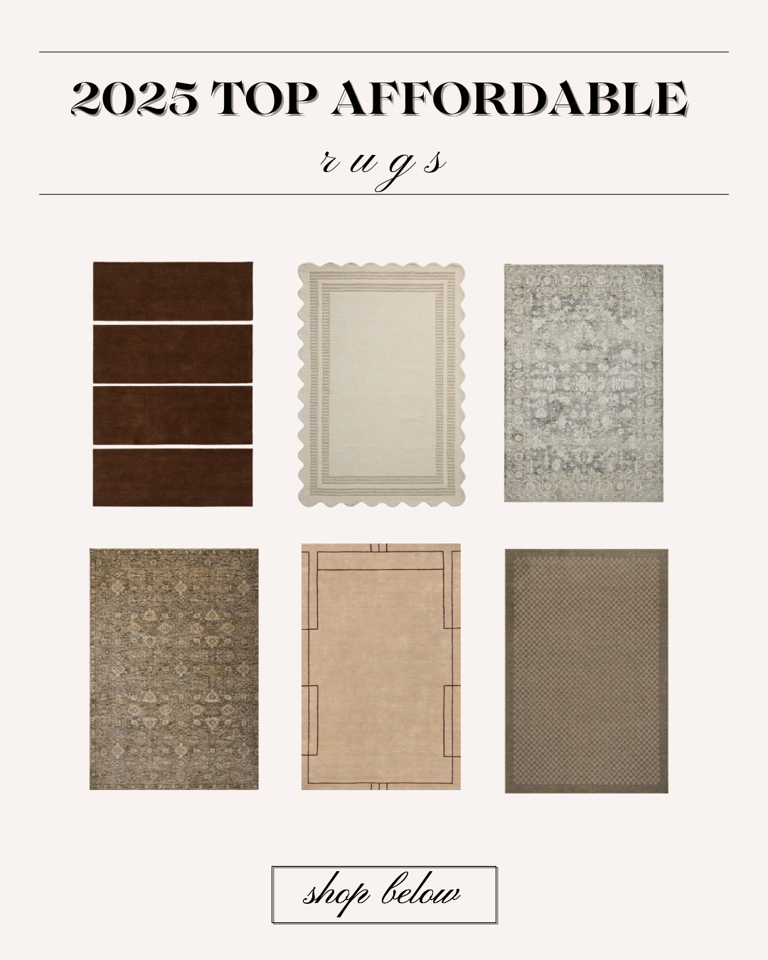 The 6 budget-friendly rugs we kept reaching for in 2025.
Affordable, timeless, and Sagewood-approved. 

 #LTKGiftGuide #LTKU #LTKHome