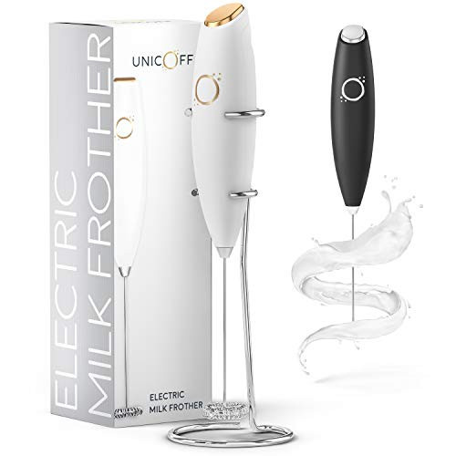 Milk Frother White - Coffee Frother Handheld with Electric Whisk - 19000 rpm - Book Recipes and Stainless Steel Stand Included - Hand Mixer Electric (White and Gold) | Amazon (US)