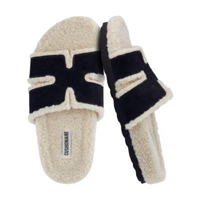 CUSHIONAIRE Cuddle Fur Slippers for Women Faux Shearling Slide Sandal +Memory Foam Black 9 | Target