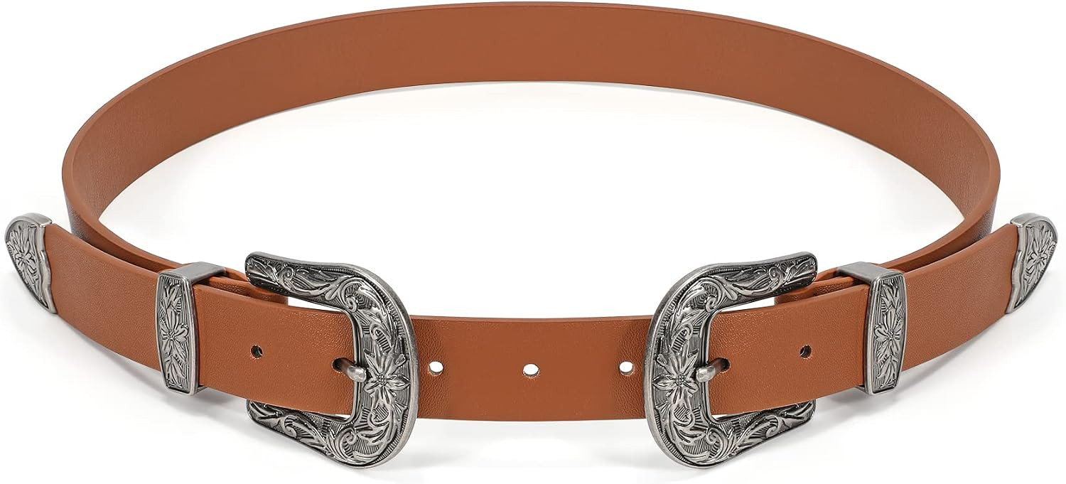 XZQTIVE Women Western Belt Double Buckle Cowgirl Country Rodeo Belt | Amazon (US)