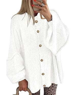 BTFBM Womens Oversized Cardigans 2025 Fall Winter Outerwear Lantern Long Sleeve Button Down Chunk... | Amazon (US)