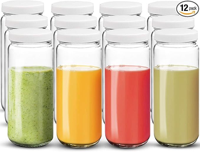 Bedoo 12 Pack Glass Juicing Bottles Jars 16 oz, Glass Juice Bottles for juicing, Glass Water Bott... | Amazon (US)