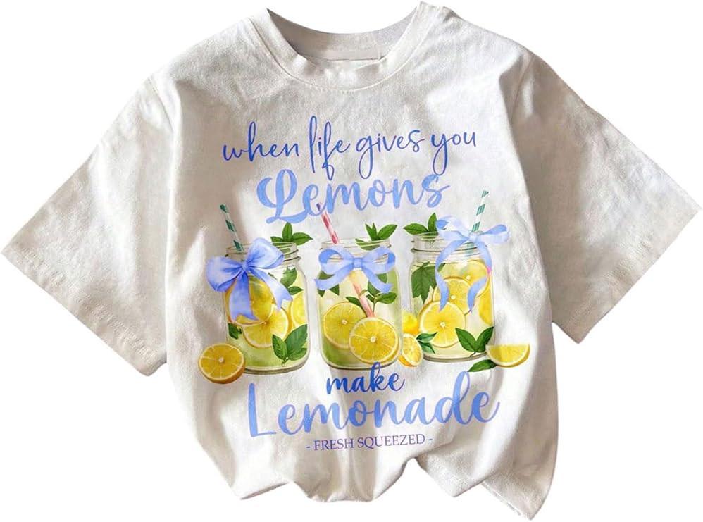 RoseSeek Girl's Graphic Print Tee Shirt Round Neck Short Sleeve T Shirts Summer Cute Trendy Tops | Amazon (US)