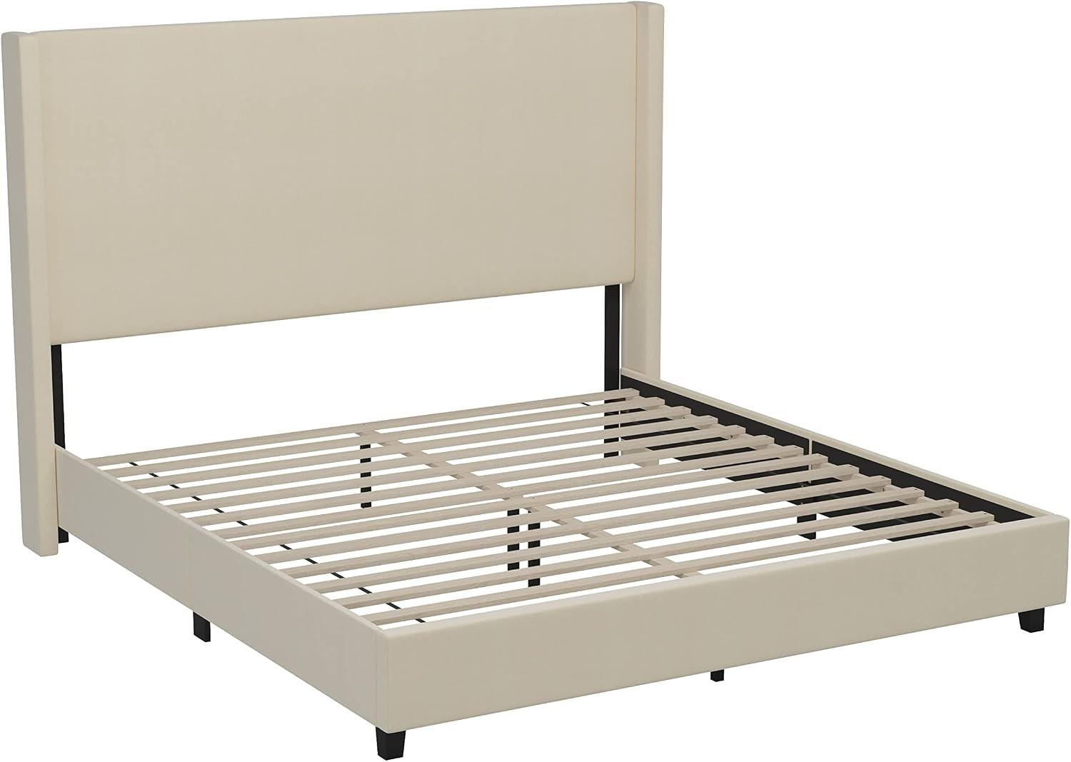 Merrick Lane Bramlett Modern King Size Platform Bed Frame with Padded Faux Linen Upholstered Wing... | Amazon (US)