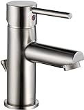 Delta Faucet Modern Single Hole Bathroom Faucet Brushed Nickel, Single Handle Bathroom Faucet, Drain | Amazon (US)