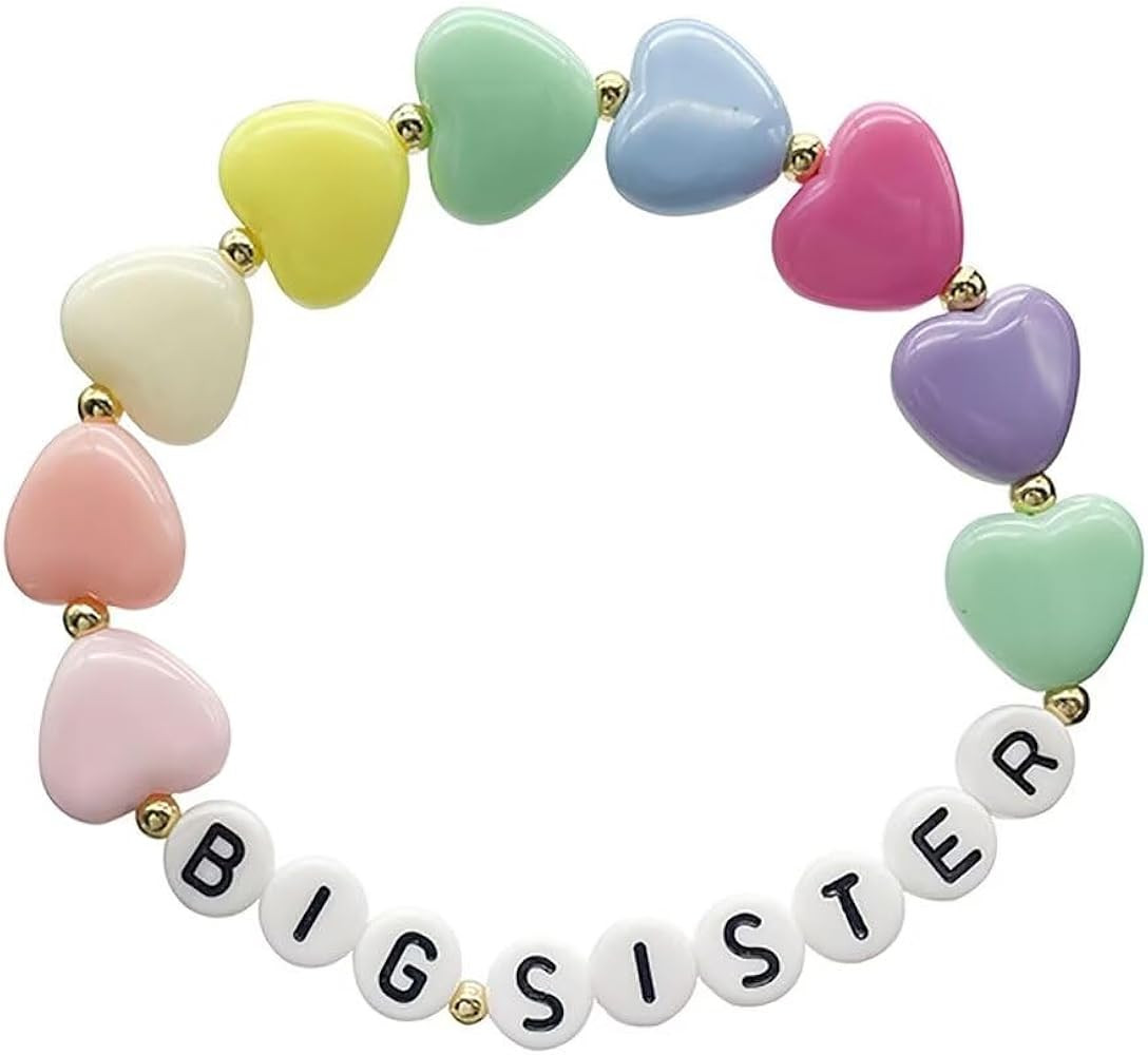 Colorful Big Sister Bracelet Little Sister Bracelet Letter Beads and Heart Beads Bracelet Y2K Jew... | Amazon (US)