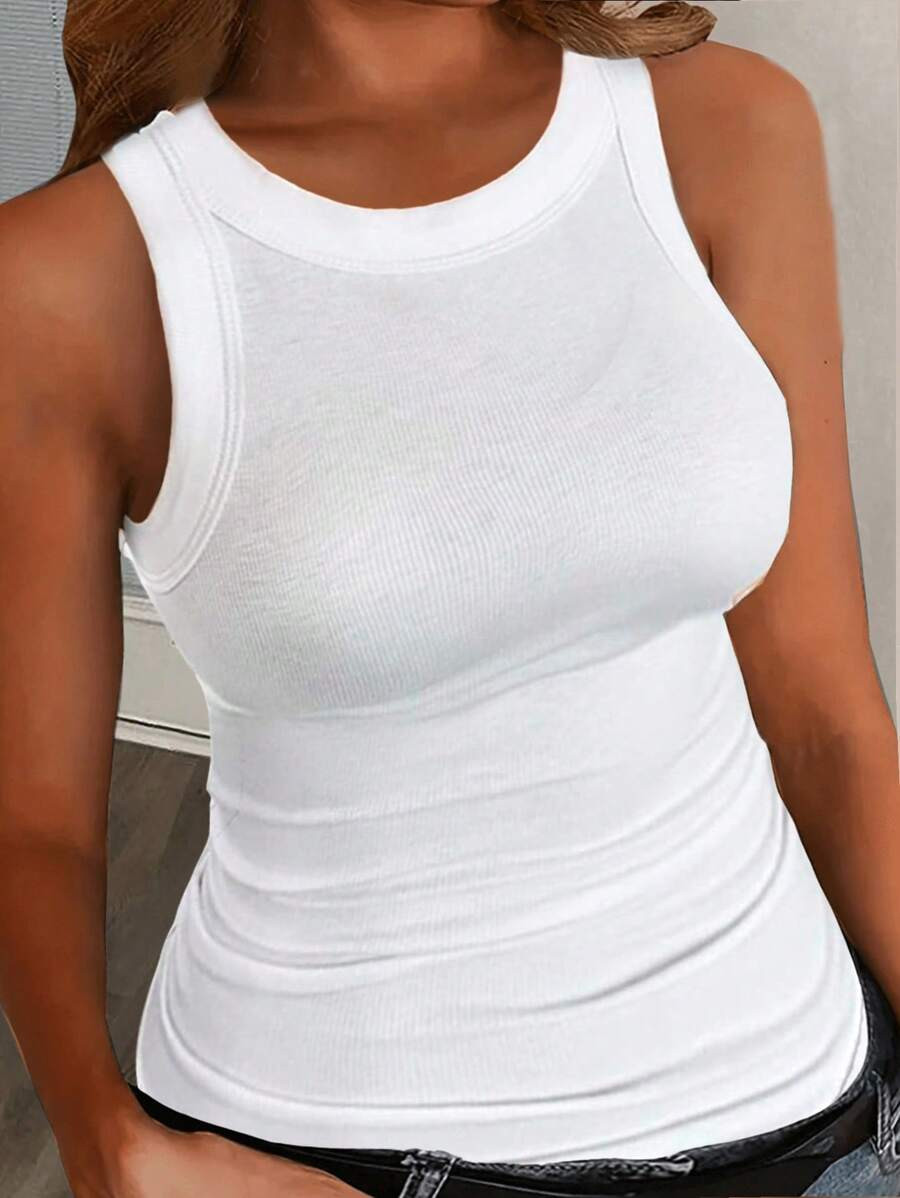 Slaydiva Plus Size Casual Fitted White Tank Top | SHEIN