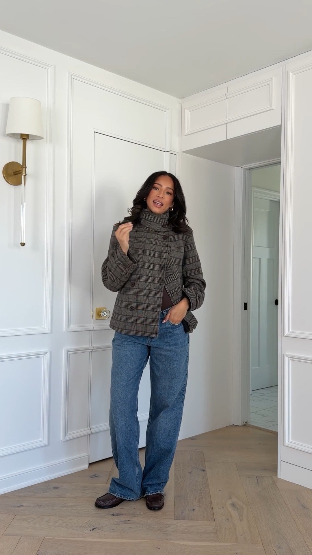 I love this plaid jacket for fall! It can be buttoned all the way up for a modern funnel neck look or worn unbuttoned like a classic trench. Wearing size S plaid jacket and size 29 jeans

Fall outfit 
Fall fashion 
Zara outfit
Bump friendly outfit 
Thanksgiving outfit 
Denim

#LTKStyleTip #LTKBump #LTKFindsUnder100