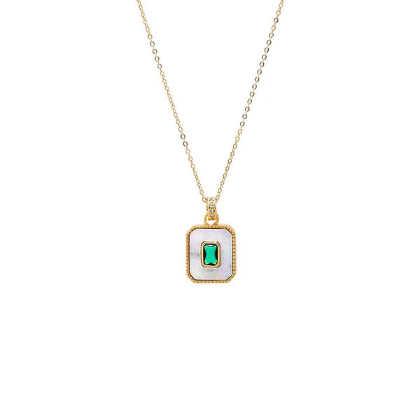 Green CZ & Mother Of Pearl Dog Tag Necklace | Adina Eden