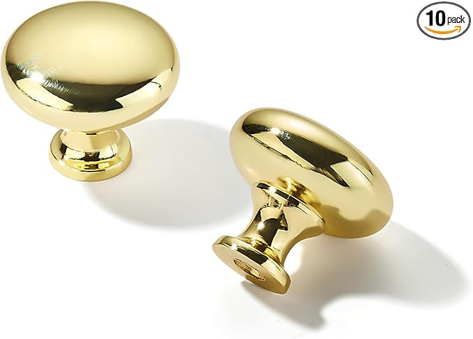 Khtumeware 10 Pack 1-1/4 inch(32mm) Polished Brass Cabinet Knobs - Round Unlacquered Brass Drawer... | Amazon (US)