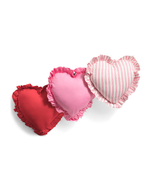 3pk 16x16 Ellen Ruffle Heart Shaped Pillows | TJ Maxx