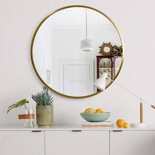 Medium Round Gold Hooks Modern Mirror (31.5 in. H x 31.5 in. W)-JJ00374ZZE - The Home Depot | The Home Depot