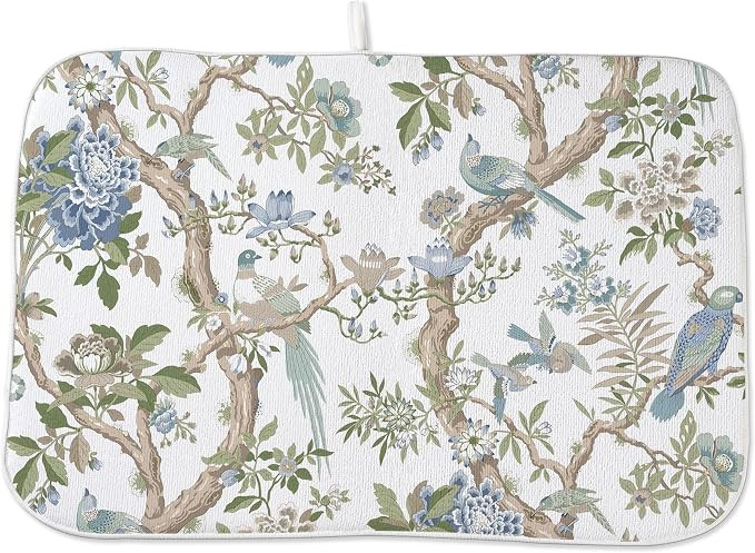 Blue Green Floral Bird Dish Drying Mats 18x24 Inch Blue Green Vintage Flowers Bird Chinoiserie De... | Amazon (US)