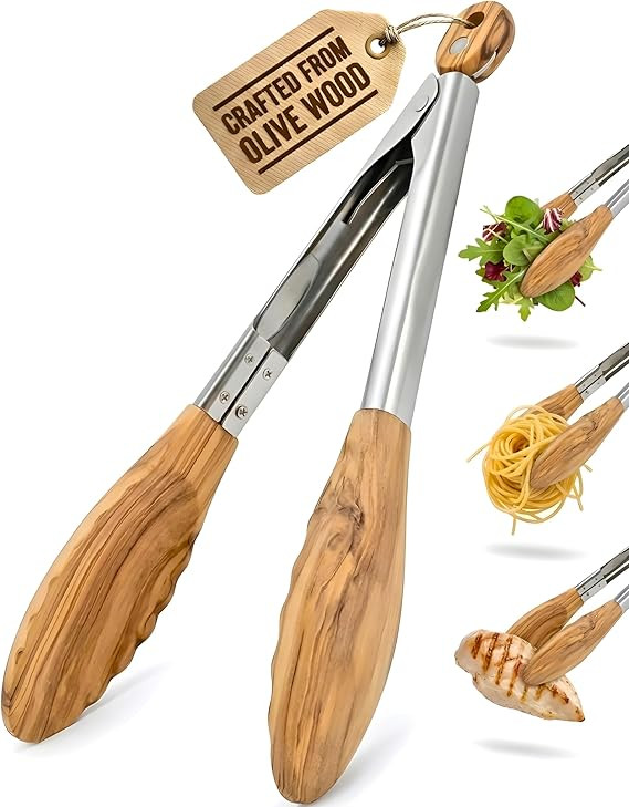 Premium Olive Wood Salad Tongs for Serving, 12 Inch Serving Tongs with 304 Stainless Steel Handle... | Amazon (US)