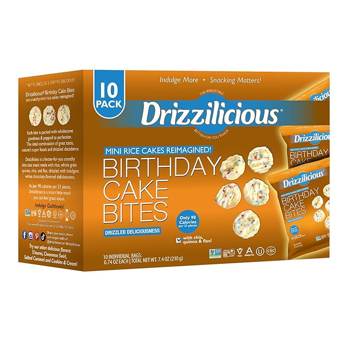 Drizzilicious Mini Rice Cakes Birthday Cake - Rice Crisps, Healthy Snack for Adults and Kids, Fla... | Amazon (US)