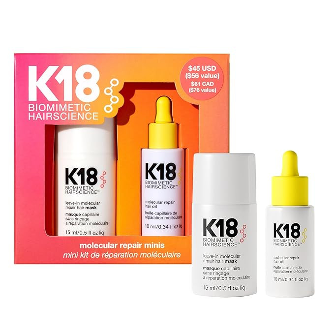 K18 Molecular Repair Minis Kit, Leave-In Molecular Hair Mask + Lightweight Repair Oil, Repairing ... | Amazon (US)