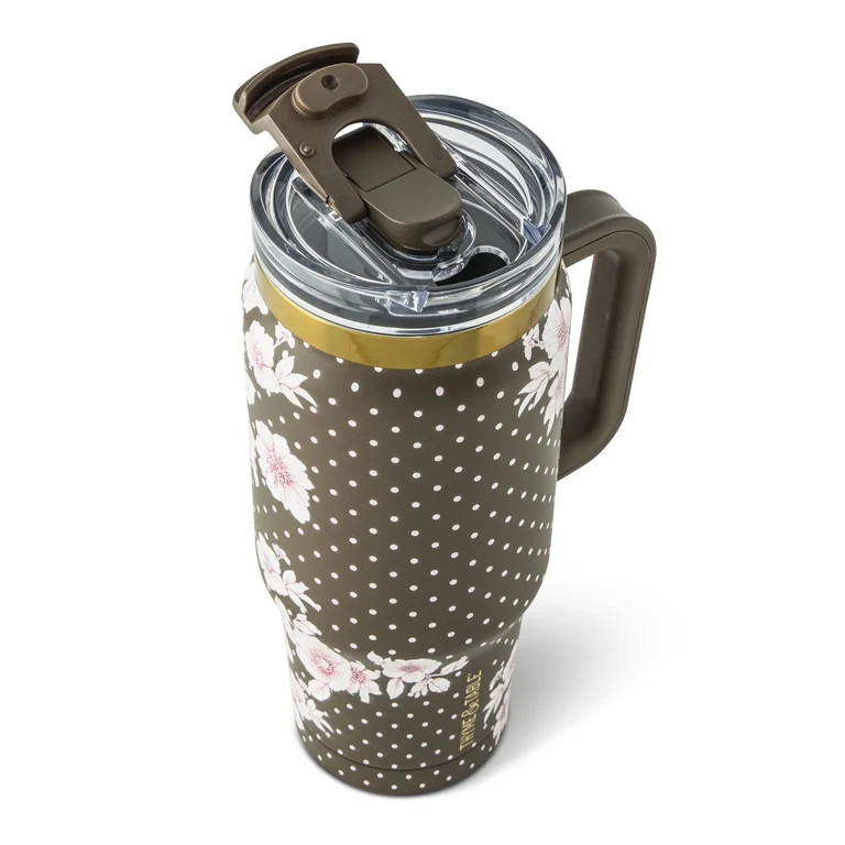 Thyme & Table 32oz Stainless Steel Luna Tumbler with Handle and Dual Straw Lid, Mocha Floral | Walmart (US)