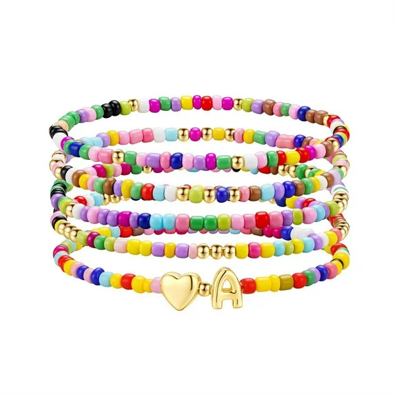 Turandoss Colorful Boho Beaded Initial Bracelet for Women Dainty Heart Initial Jewelry Birthday T... | Walmart (US)