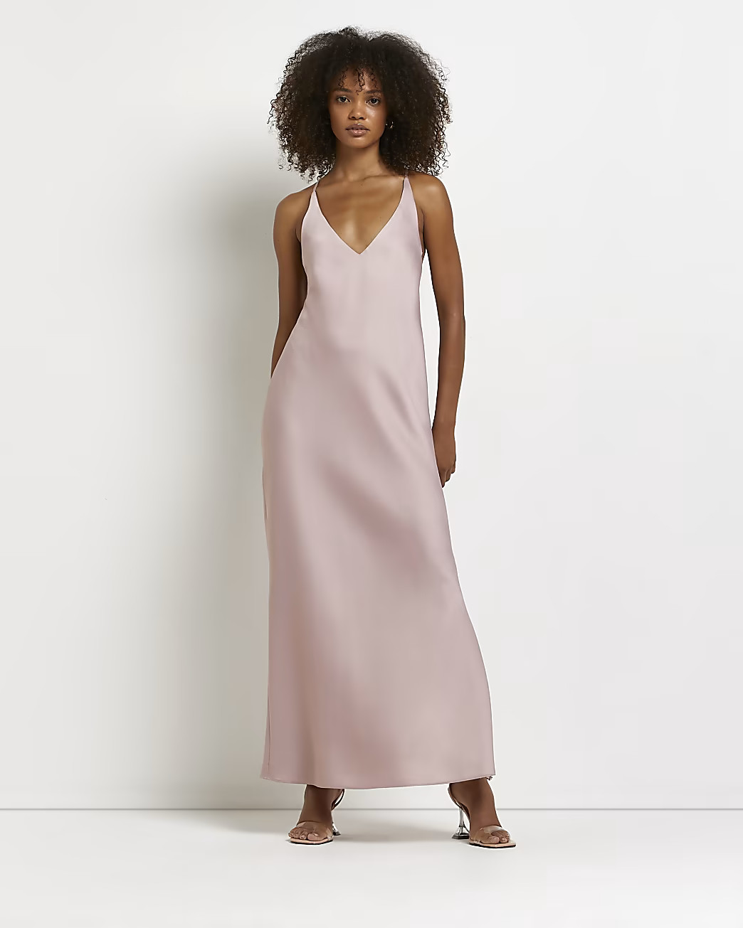 River Island Womens Pink satin backless slip midi dress | River Island (US)