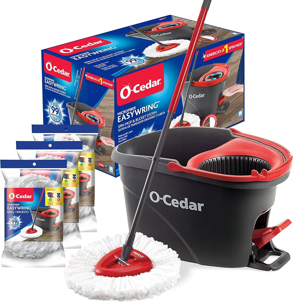 O-Cedar Easywring Microfiber Spin Mop & Bucket Floor Cleaning System with 3 Extra Refills | Amazon (US)
