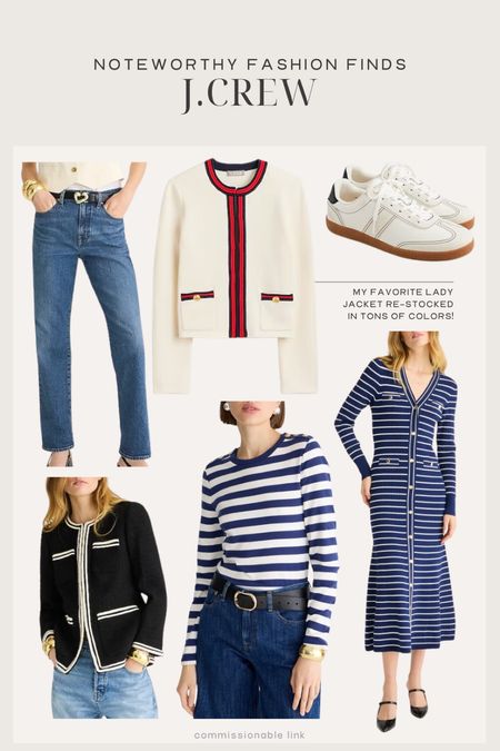 Noteworthy fashion finds from J.Crew:
Jeans
Lady jacket
Striped tee
Sneakers

#LTKSeasonal #LTKfindsunder100