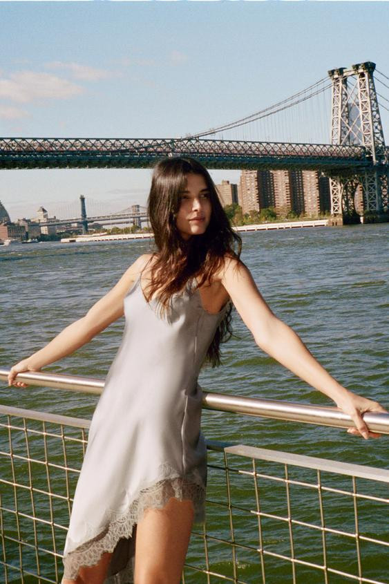 ASYMMETRIC SATIN EFFECT LACE DRESS | Zara US