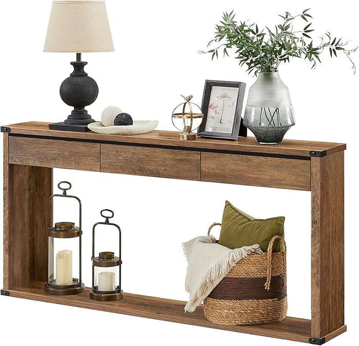 VASAGLE Sofa Console Table, 63 Inches Narrow Entryway Table with 3 Drawers, Bottom Shelf, Metal C... | Amazon (US)