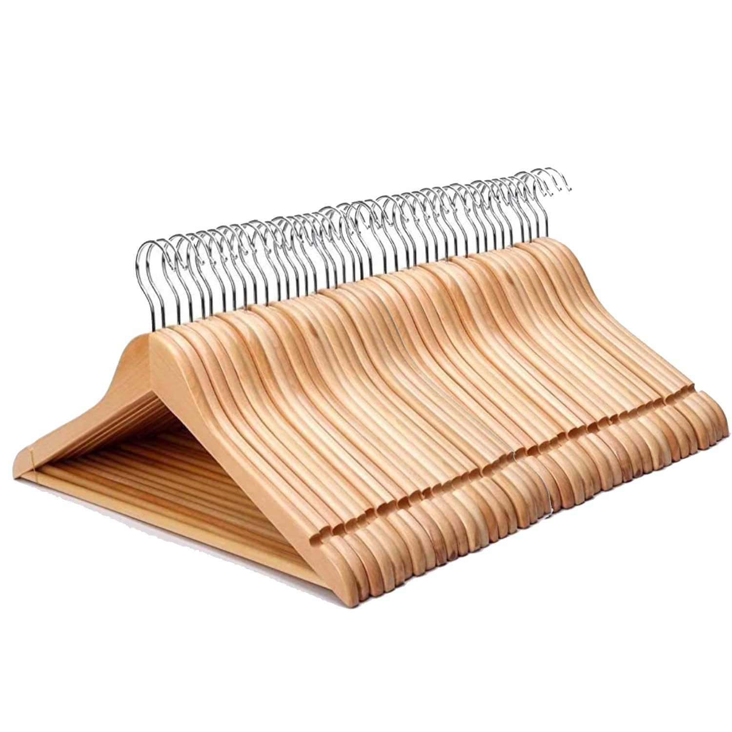 Straame - Strong Brown Premium Wooden Coat Hangers - Made with Natural Wood and Non-Slip Trouser ... | Amazon (UK)