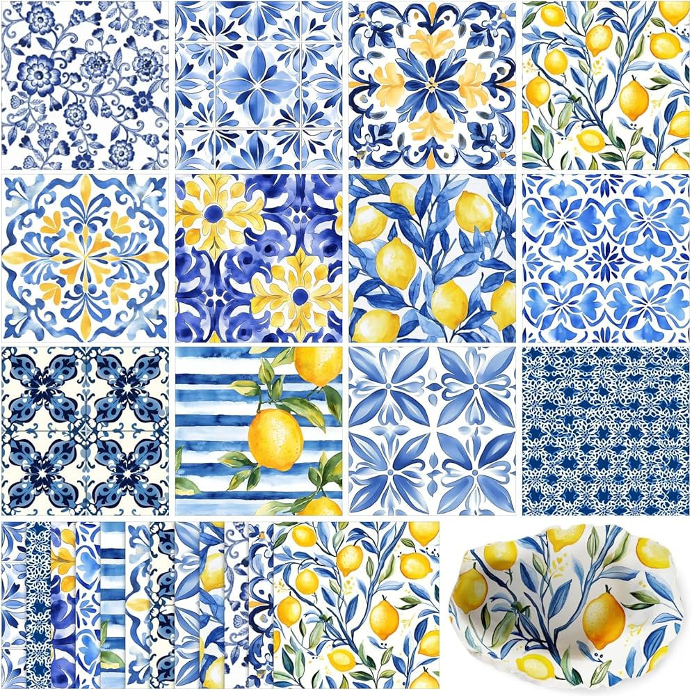 Glenmal 120 Pack Mediterranean Lemon Decoupage Paper Napkins, 12 Styles Capri Lemon Decorative Co... | Amazon (US)