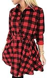 FANCYINN Women Long Sleeve Plaid Pattern Tunic Tops Shirt Casual Dress | Amazon (US)