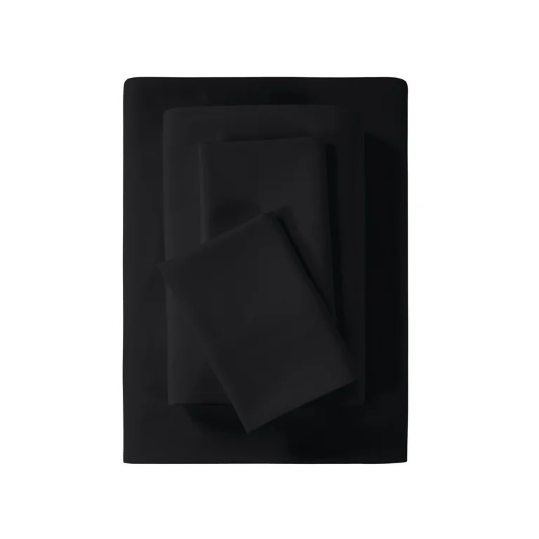 Mainstays Super Soft Brushed Microfiber Bed Sheet Set, Queen, Rich Black, 4 Piece | Walmart (US)