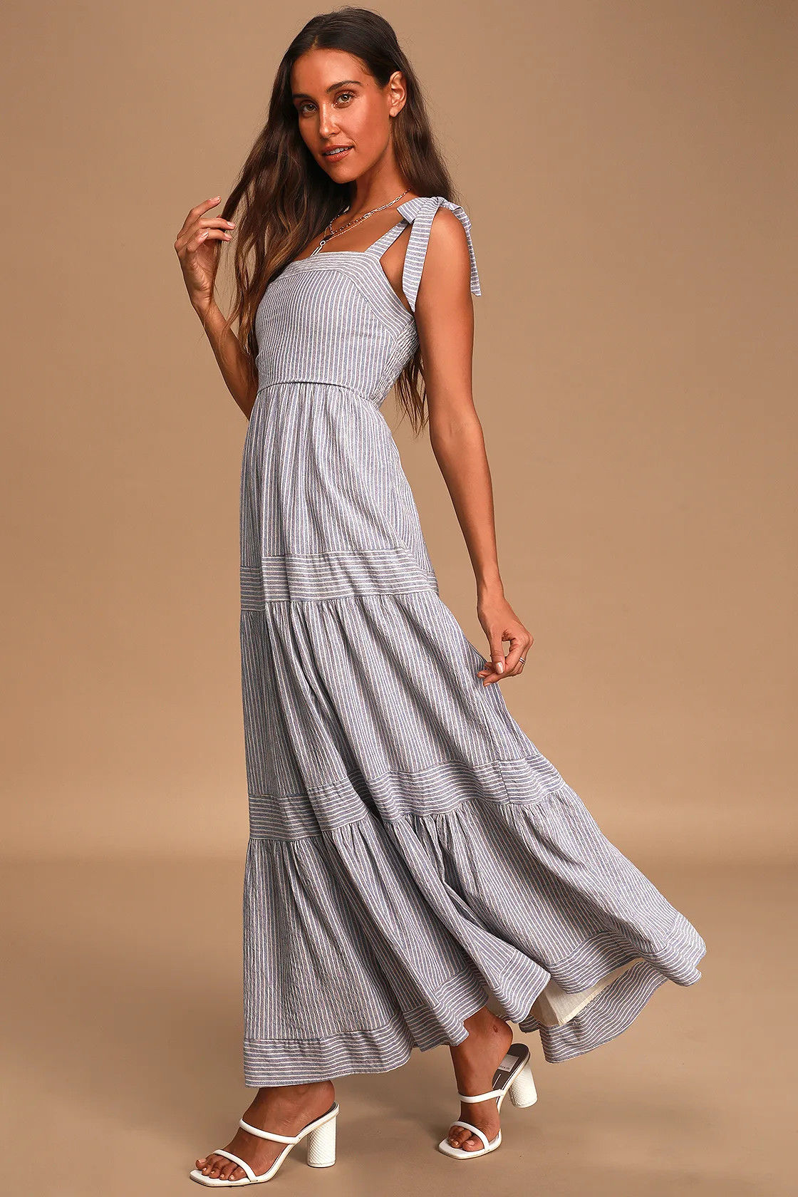 Golden Days Blue Striped Tie-Strap Maxi Dress | Lulus (US)