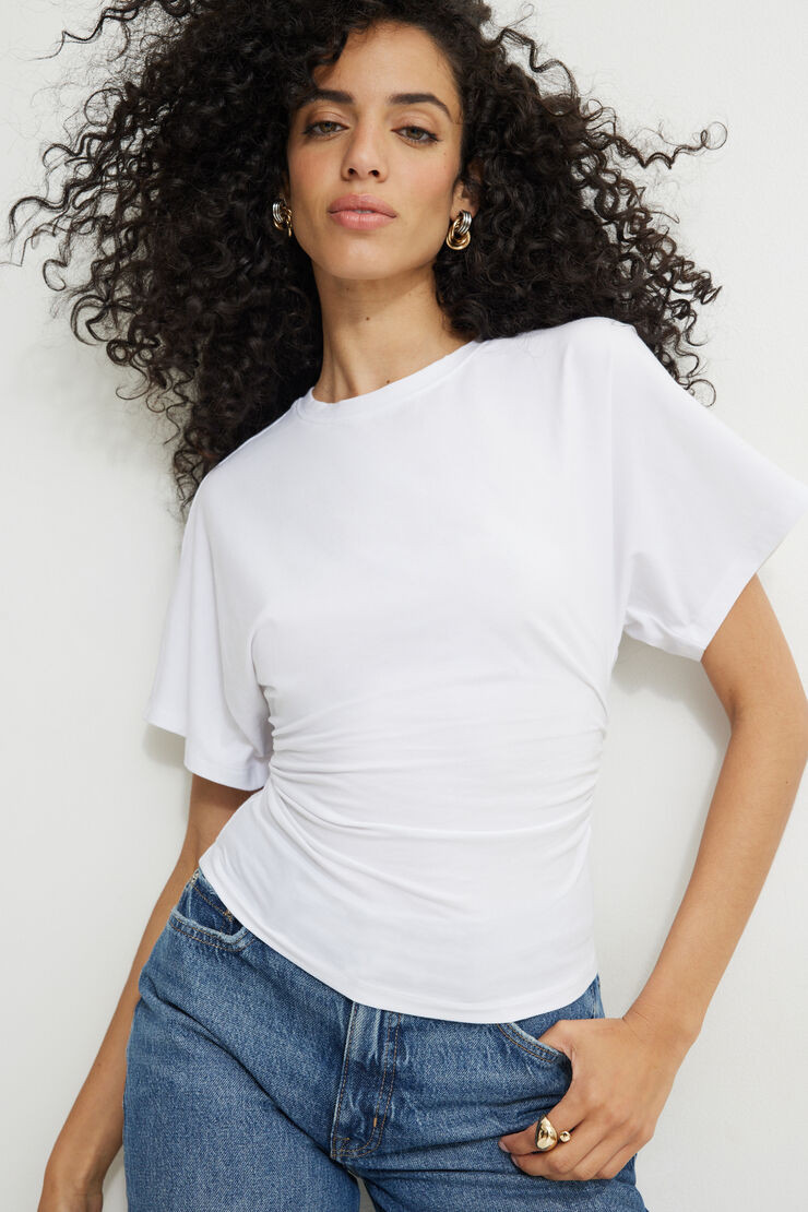 Andrea Shirred Jersey T Shirt | Dynamite Clothing
